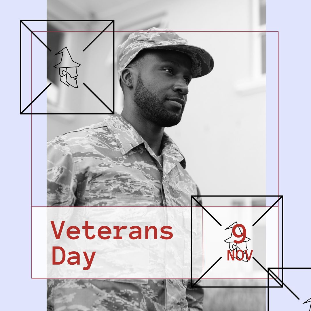 African American Soldier in Uniform Celebrating Veterans Day - Download Free Stock Templates Pikwizard.com