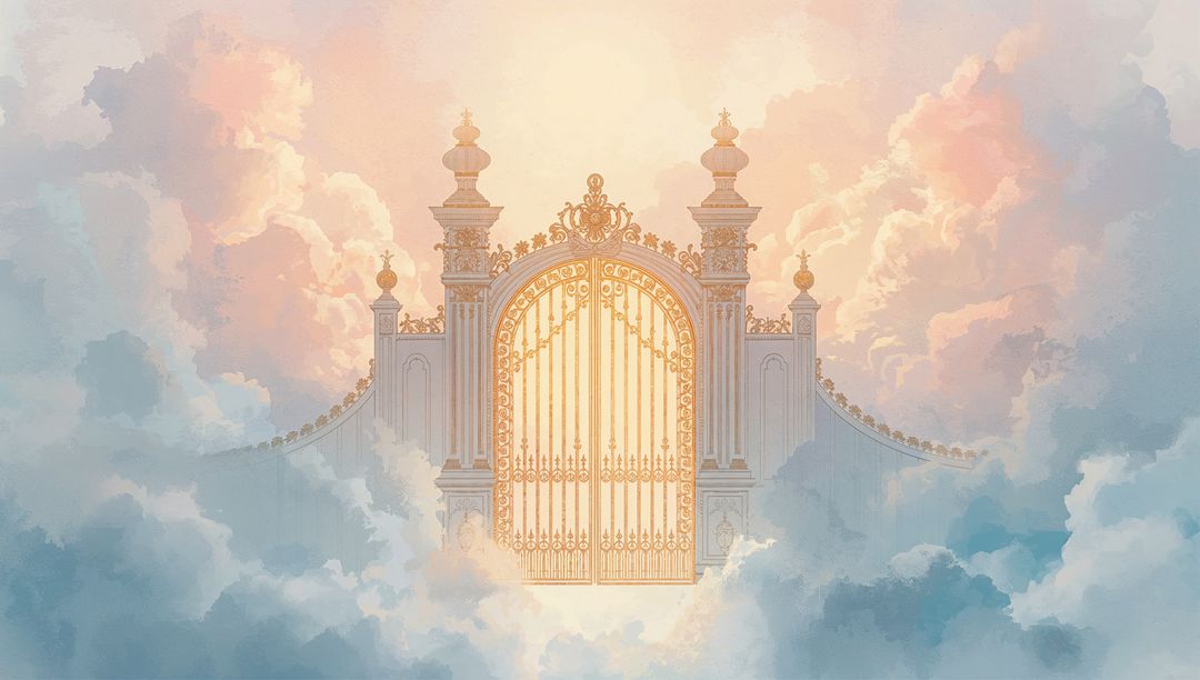 Heavenly Golden Gates Suspended Among Celestial Clouds