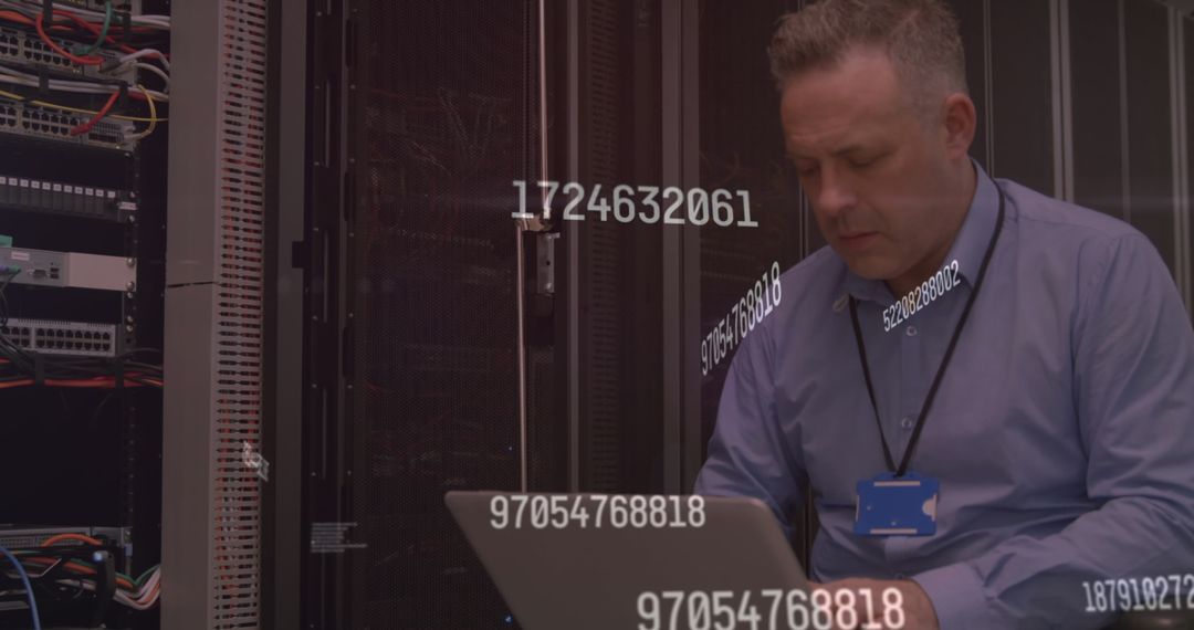 Caucasian Technician Analyzing Data in Server Room