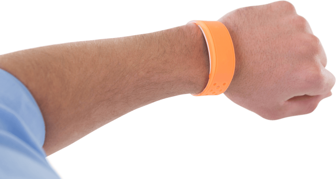 Transparent View of Businessman Wearing Orange Smartwatch