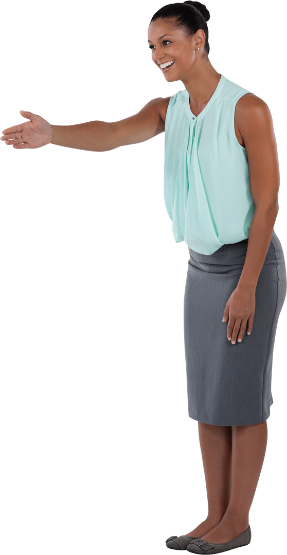 Smiling Businesswoman Extending Hand for Handshake on Transparent Background