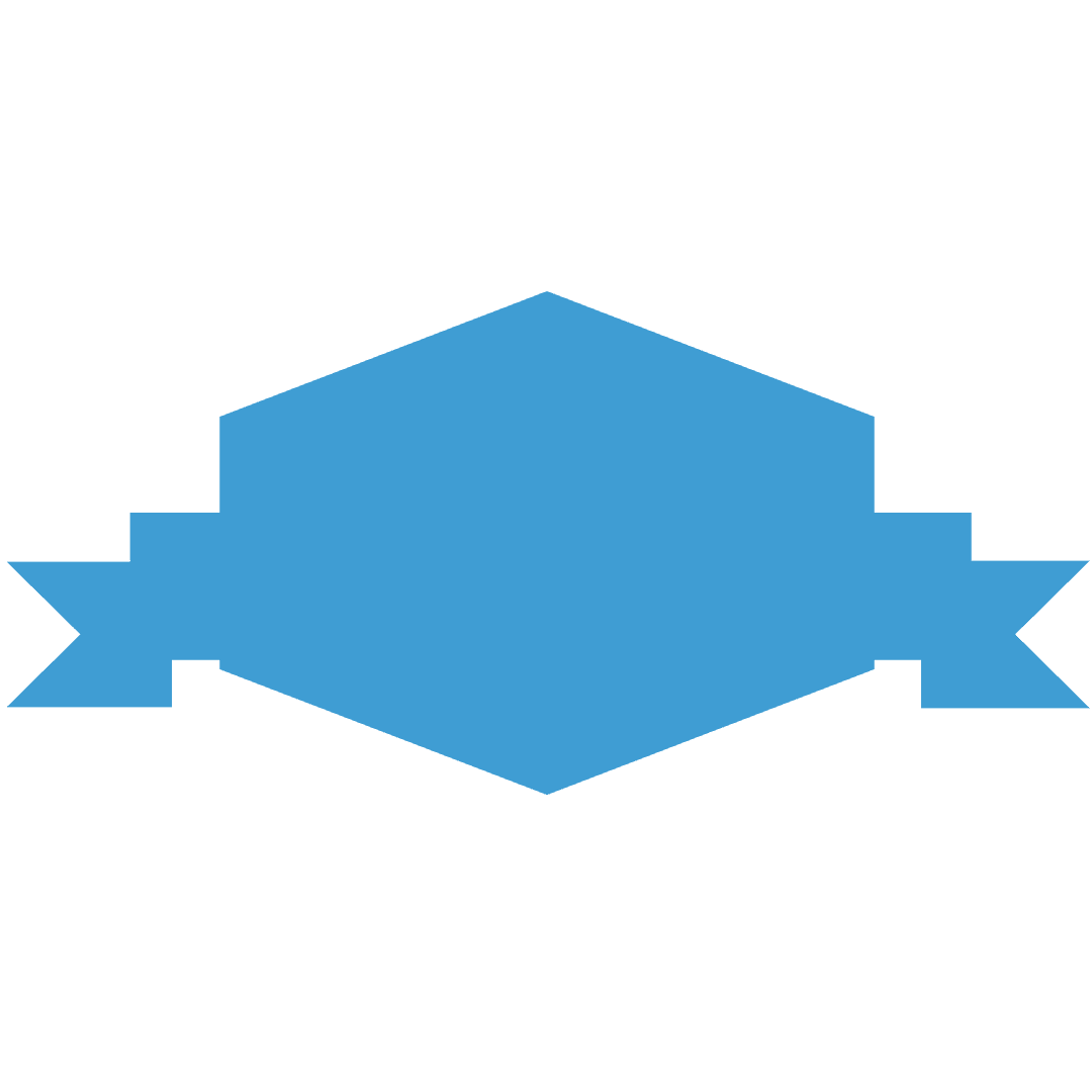 Blue Hexagonal Badge with Ribbons on Transparent Background