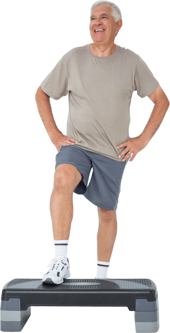 Senior Man Exercising on Stepper Transparent Background