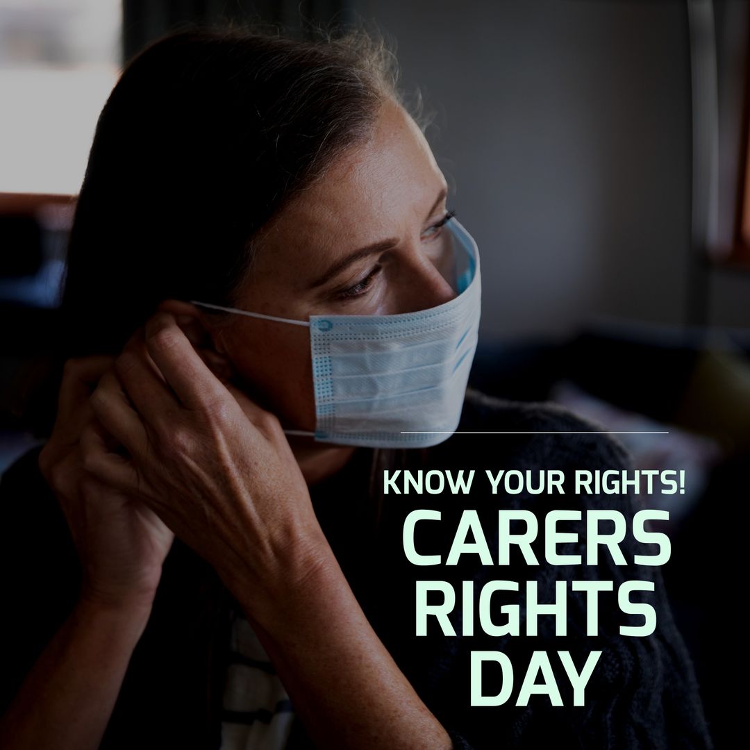 Carers Rights Day Awareness with Masked Caucasian Woman