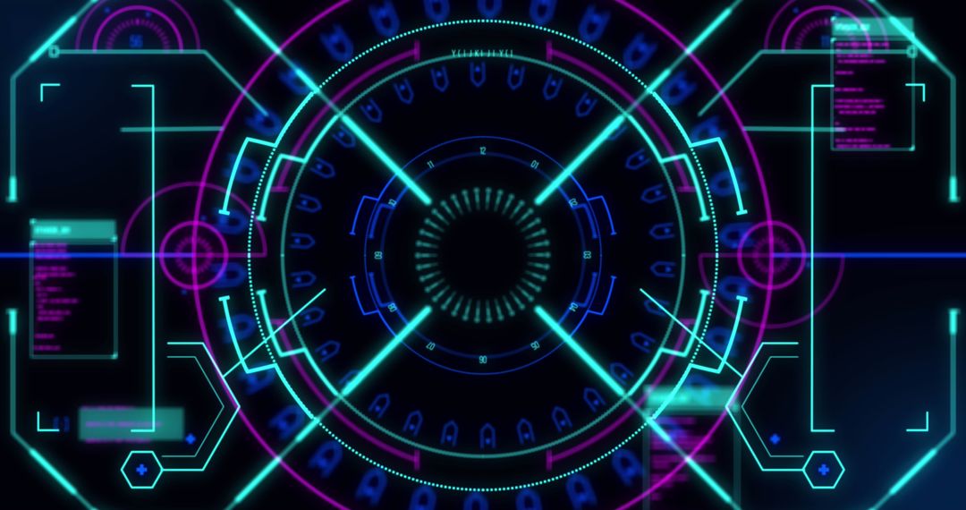 Futuristic Digital Interface with Neon Holographic Design