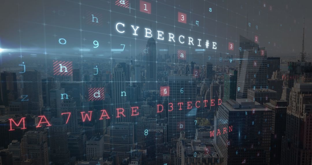 Cyber Crime Digitally Rendered Over Cityscape Skyscrapers