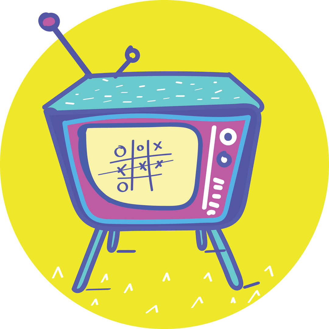 Colorful TV Illustration in Yellow Circle on Transparent Background