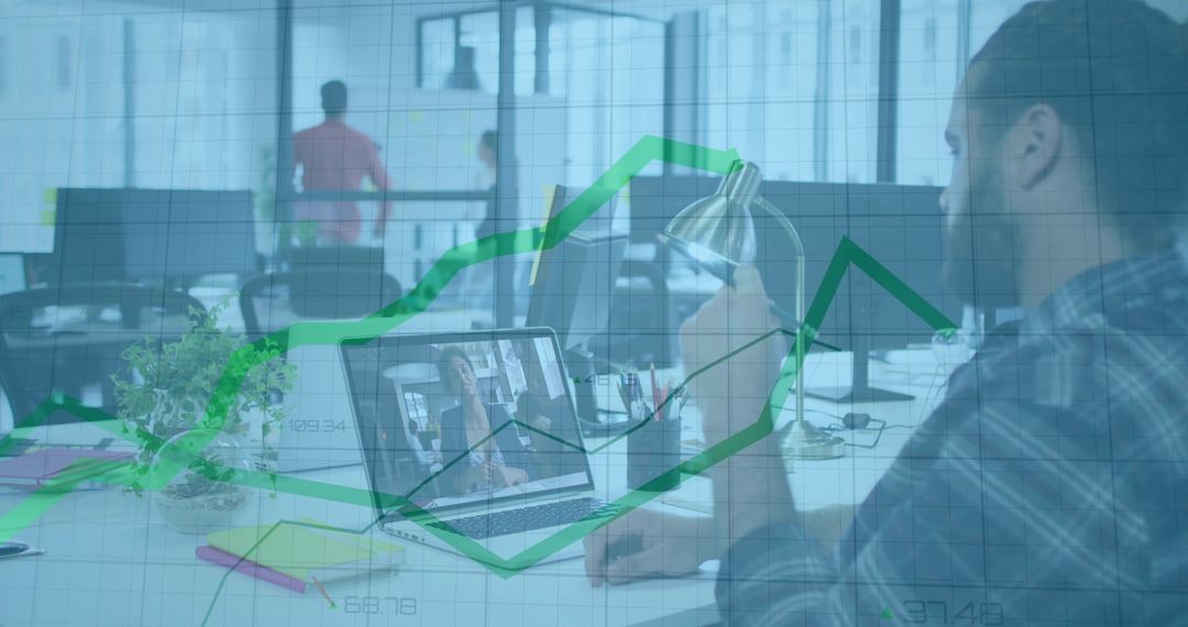 Businessman Hosting Virtual Meeting in Modern Office Workspace