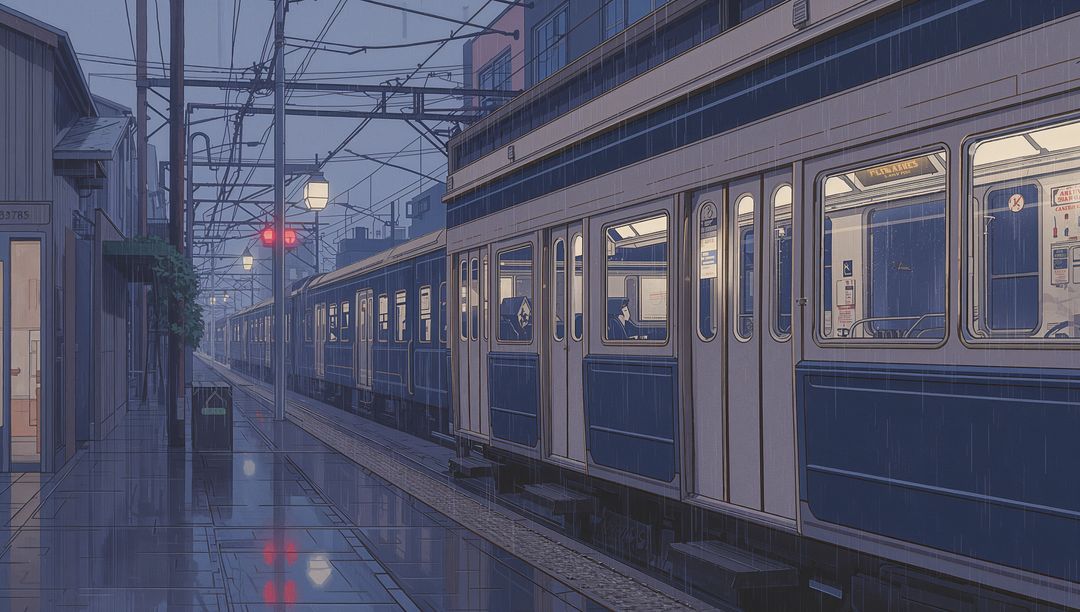 Suburban Passenger Train in Moody Reflection