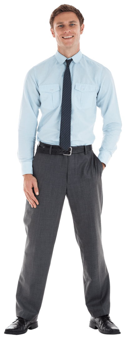 Smiling Businessman in Formal Attire with Transparency