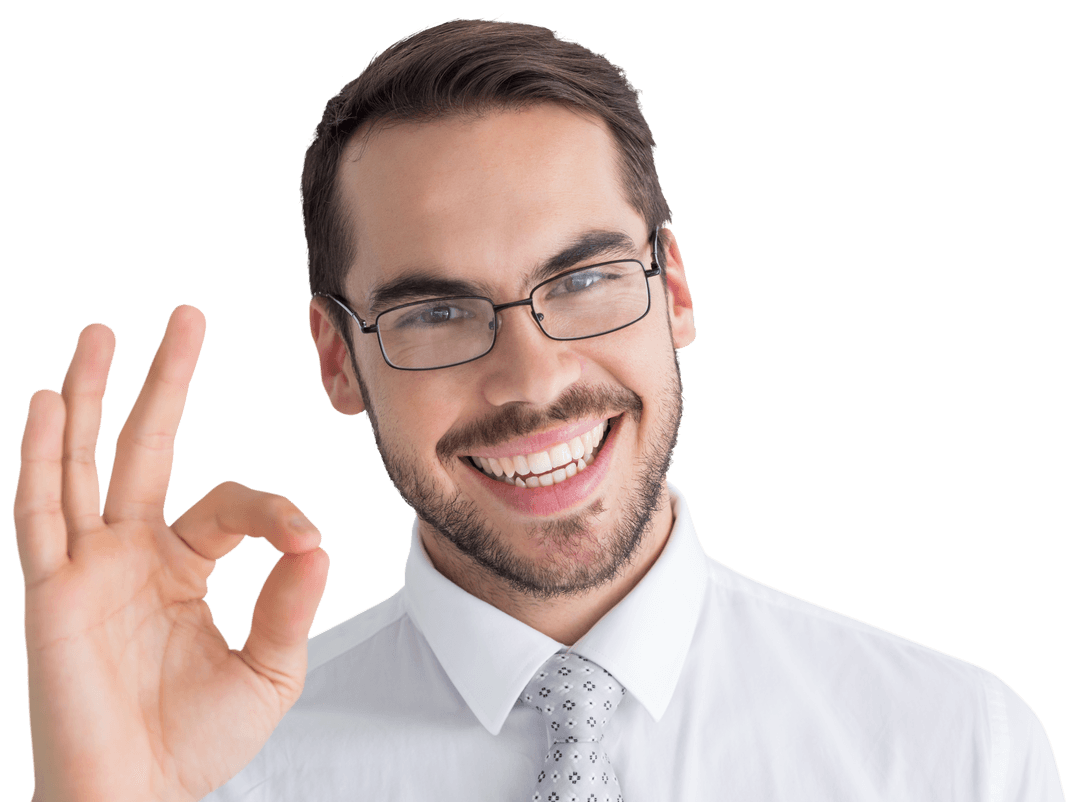 Transparent Background of Smiling Businessman Making OK Gesture