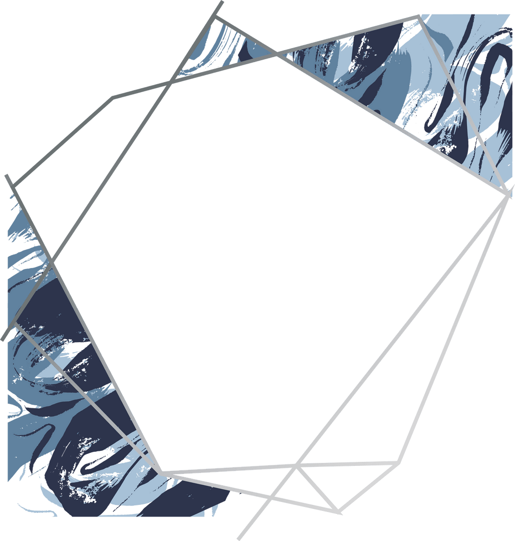 Abstract Silver Polygon Frame with Navy Swirl on Transparent Background