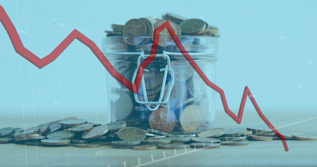 Concept of Economic Decline with Coin Jar and Downward Graph