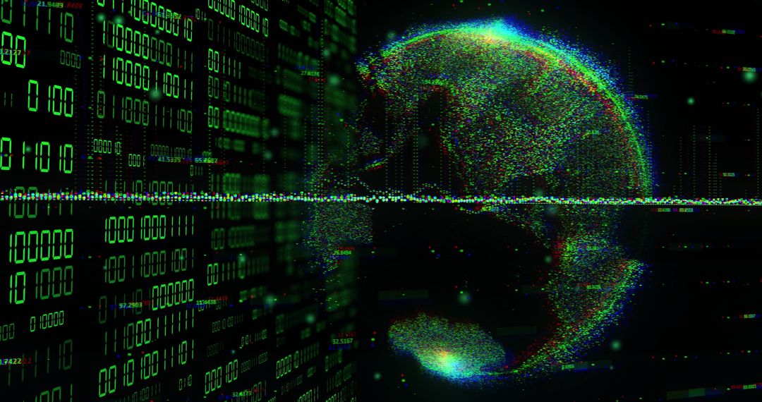 Digital globe and binary code representing data processing