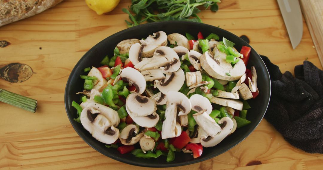 Fresh Mixed Vegetable Salad with Mushrooms on Wooden Table - Free Images, Stock Photos and Pictures on Pikwizard.com