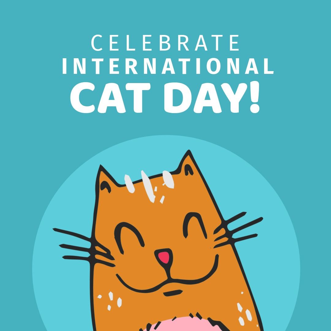 Illustration of orange cat and celebrate international cat day text on blue background, copy space - Download Free Stock Templates Pikwizard.com