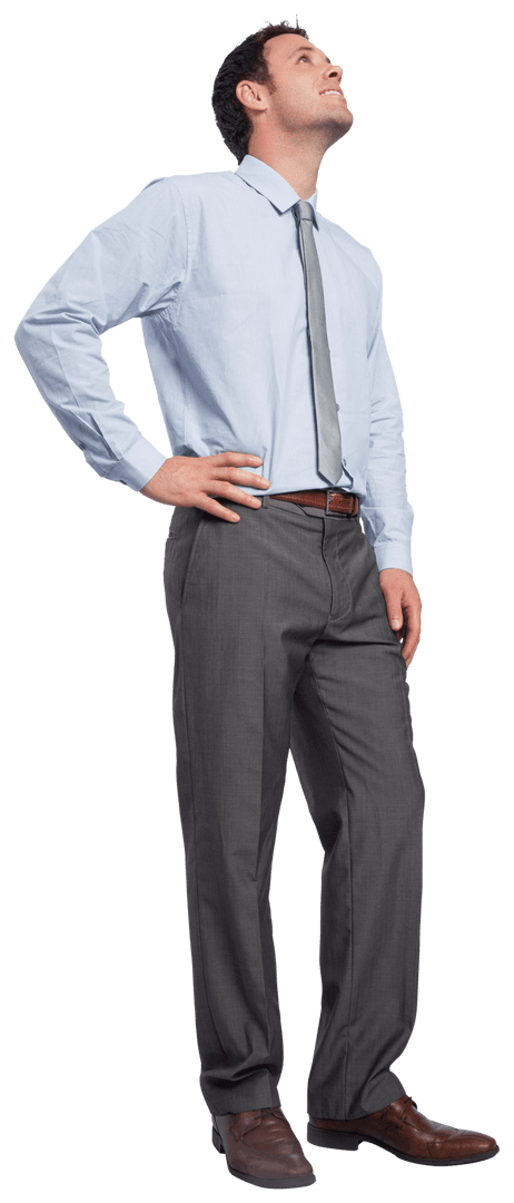 Smiling Businessman Looking Up in Transparent Attire
