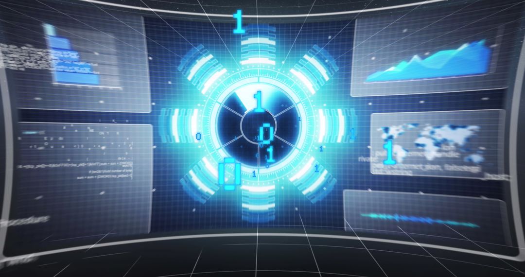 Futuristic Holographic Circular Interface with Data Panels