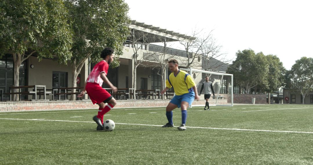 Intense Soccer Match Action Demonstrating Strategical Play