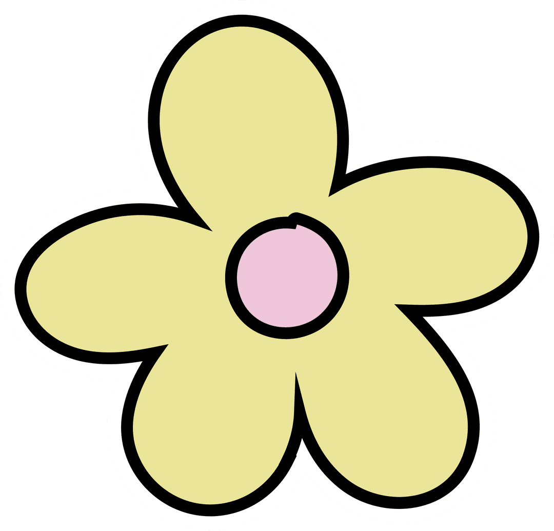 Yellow 5-Petal Flower with Pink Center on Transparent Background