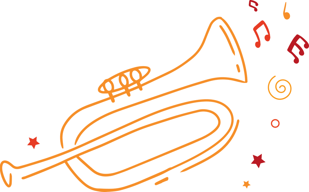 Orange Graphic Trumpet Outline on Transparent Background