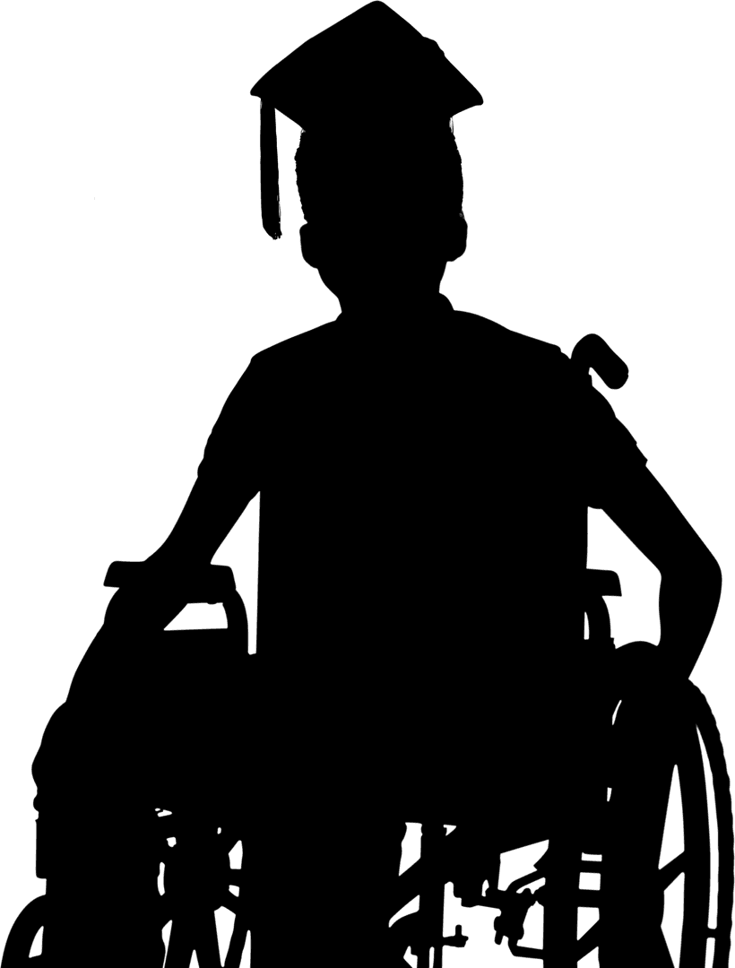 Silhouette of Student in Wheelchair with Graduation Cap on Transparent Background