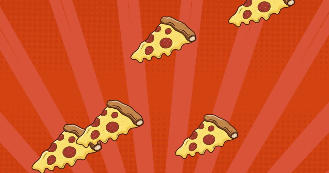 Flying Pizza Slices on Vibrant Red Background