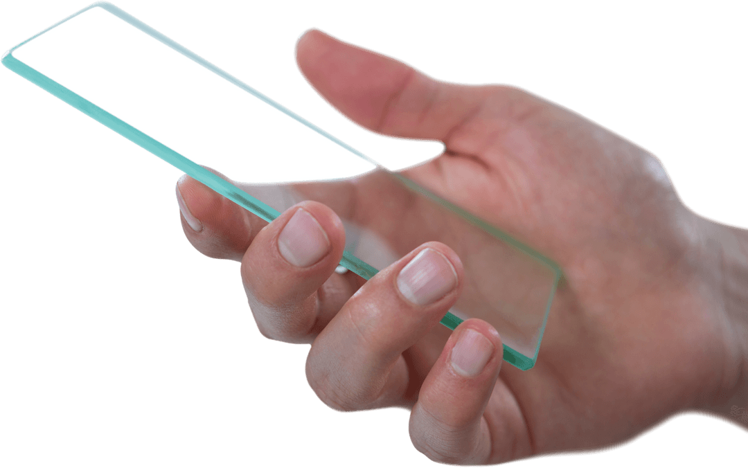Hand Holding Transparent Futuristic Mobile Device