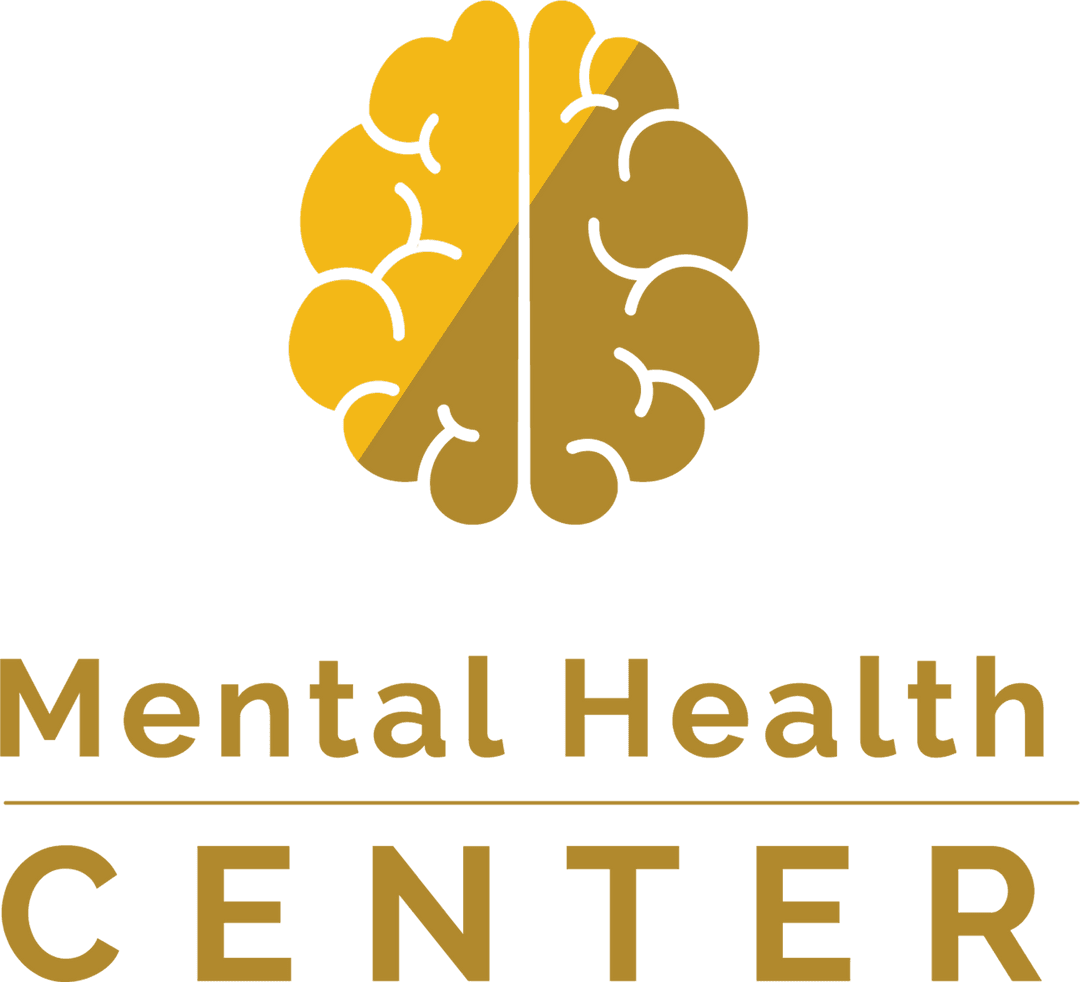 Golden Brain Logo Design with Mental Health Center Text on Transparent Background