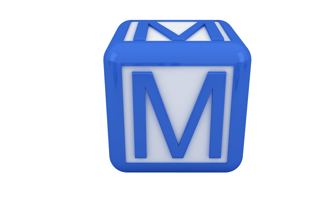 3D Blue Letter M on Transparent Background for Design Use