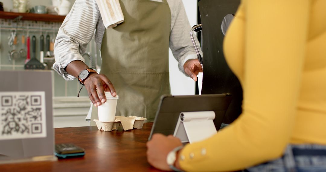 Modern Café Coffee Transaction with QR Technology and Tablet Payment