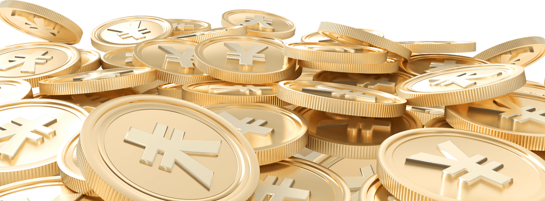 Transparent Gold Coins with Yen Symbol on a Transparent Background