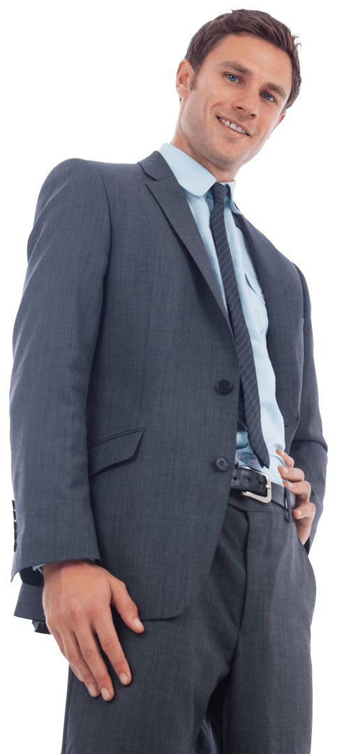 Cheerful Businessman Standing with Hand on Hip Transparency