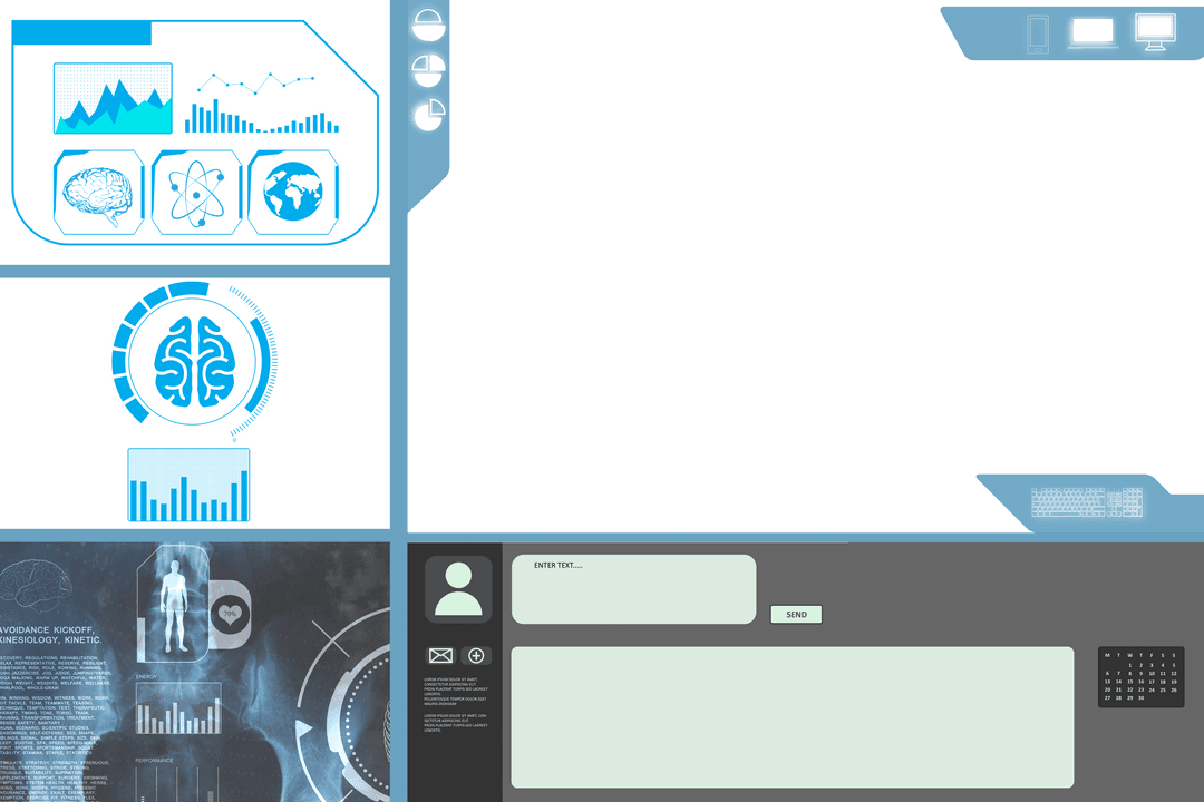 Futuristic Digital Display with Science and Medical HUD Elements on Transparent Background