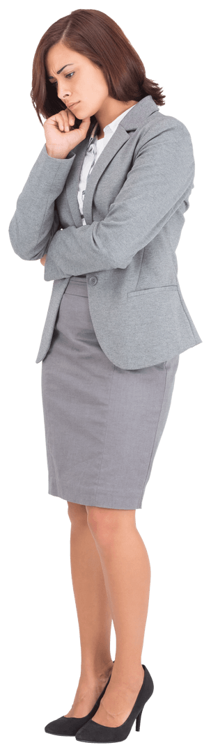 Thoughtful Businesswoman Standing Alone Transparent Background