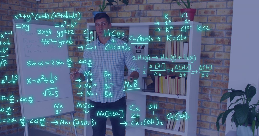 Math Teacher Explaining Equations in Classroom with Interactive Digital Display - Free Images, Stock Photos and Pictures on Pikwizard.com