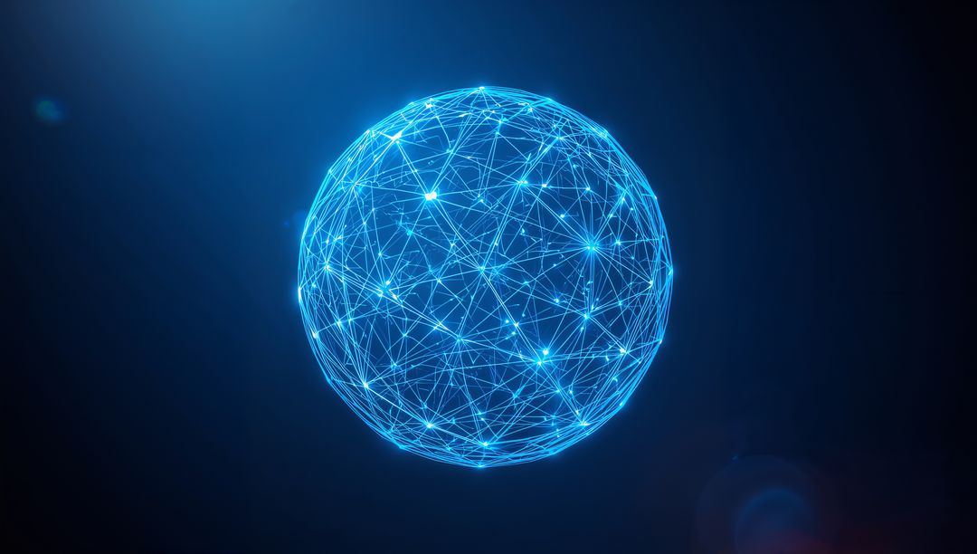 Blue Digital Sphere with Luminescent Nodes and Connections