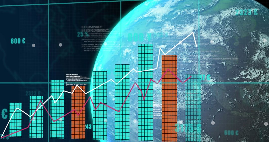 Digital Global Finance Background with Data Graphs and Globe