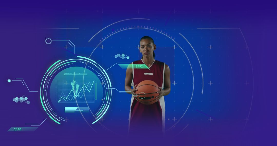 Female Basketball Player with Digital Data Analysis Interface - Free Images, Stock Photos and Pictures on Pikwizard.com