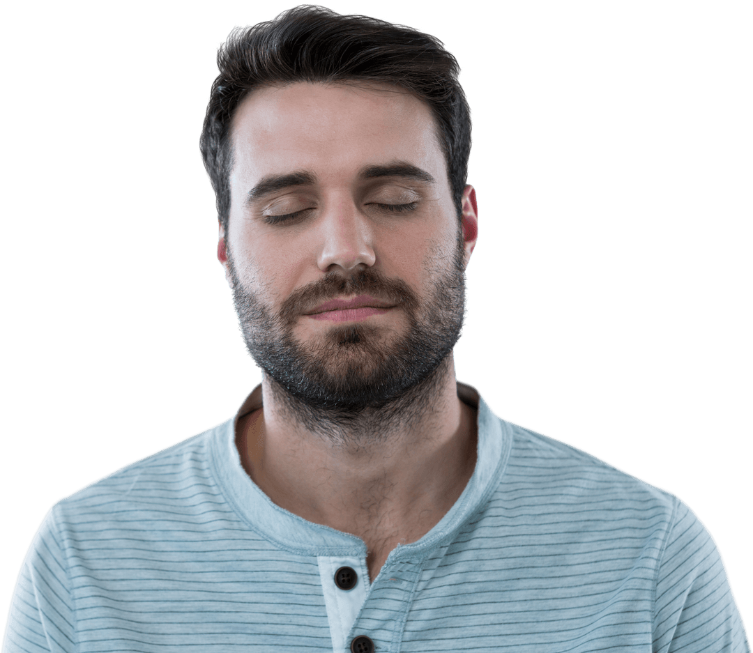 Peaceful Man with Closed Eyes against Transparent Background