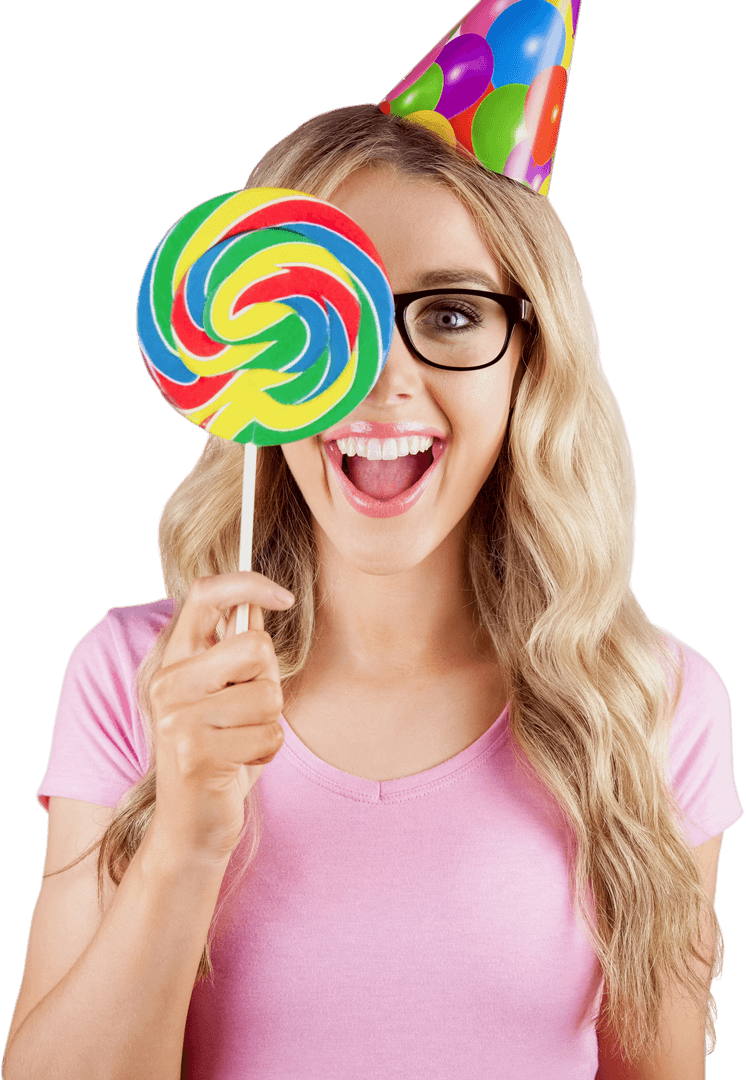 Transparent Hipster with Colorful Lollipop and Party Hat