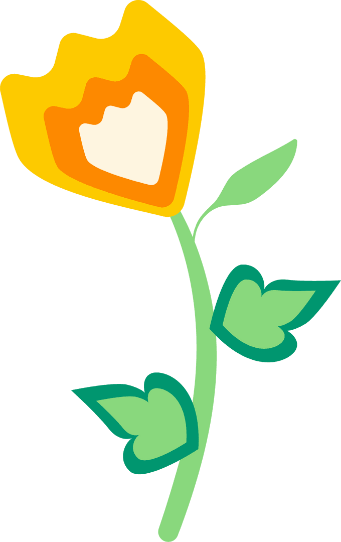 Minimalist Floral Illustration with Yellow-Orange Bloom on Transparent Background