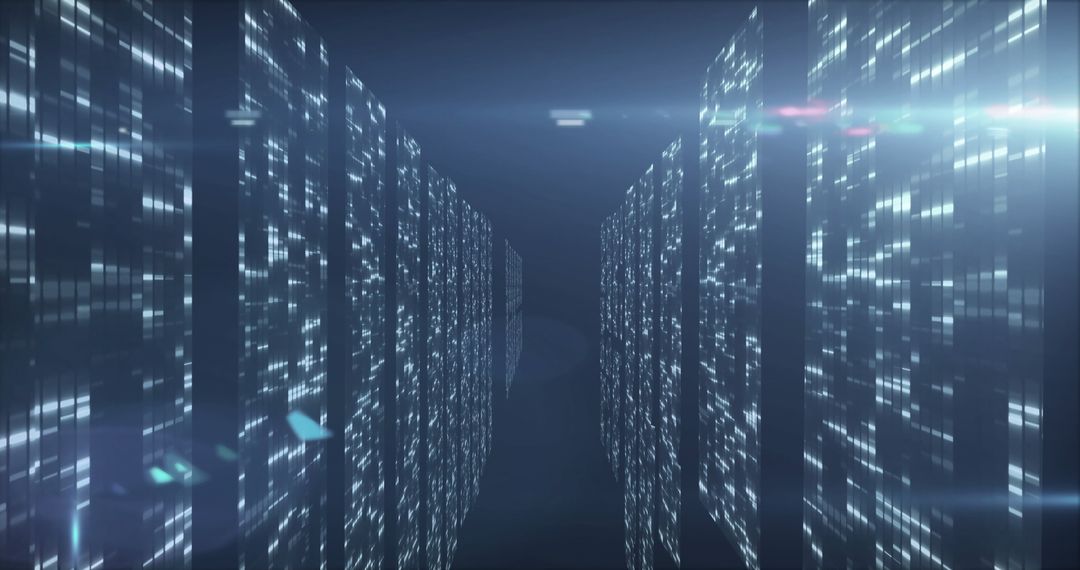 Futuristic Digital Corridor with Glowing Data Panels