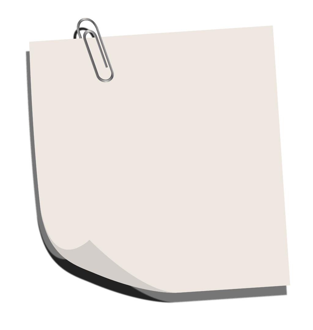 Paperclip Holds Beige Sticky Note on Transparent Background Illustration