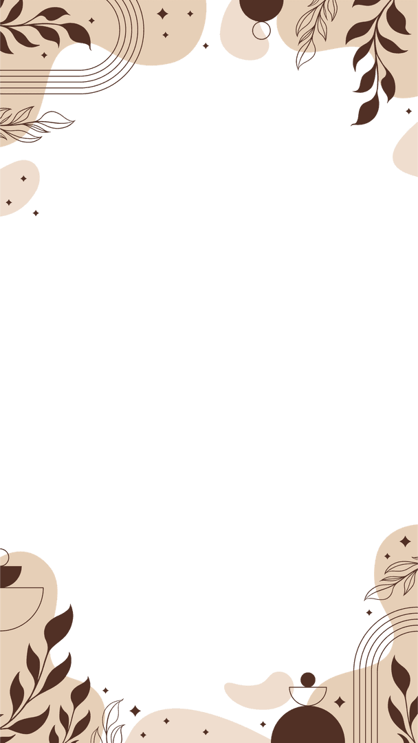 Transparent Botanical Frame with Beige Leaves and Teal Background