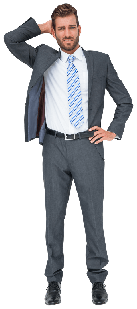 Confused Businessman Scratching Head Isolated on Transparent Background
