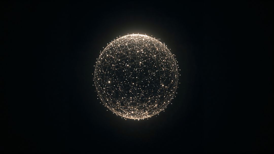 Floating Glowing Network Sphere in Dark Void