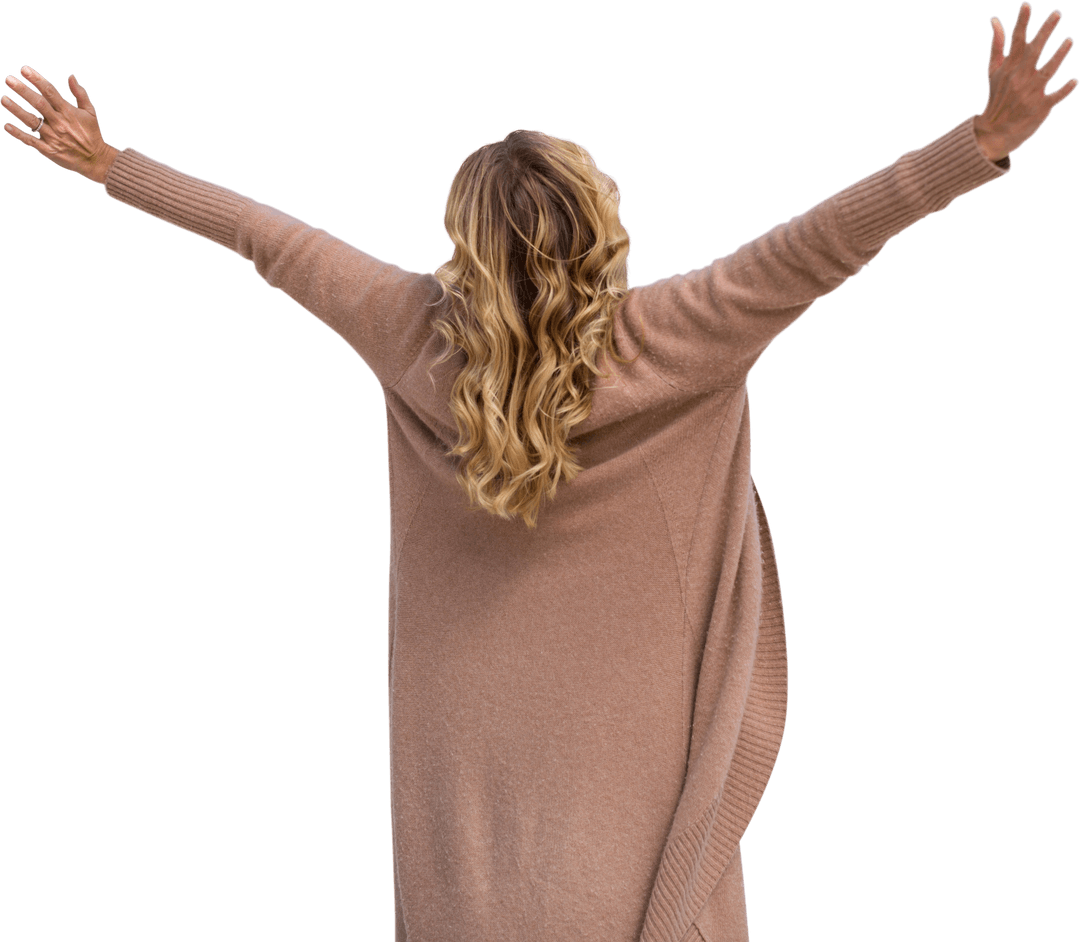 Transparent Joyful Woman Stretching with Open Arms
