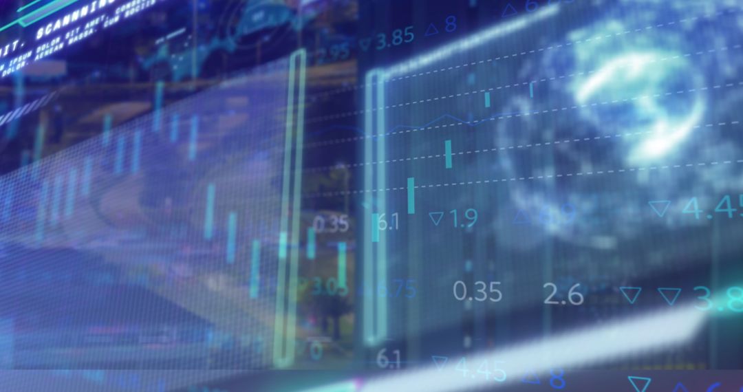 Digital Interface with Data Overlay on Cityscape