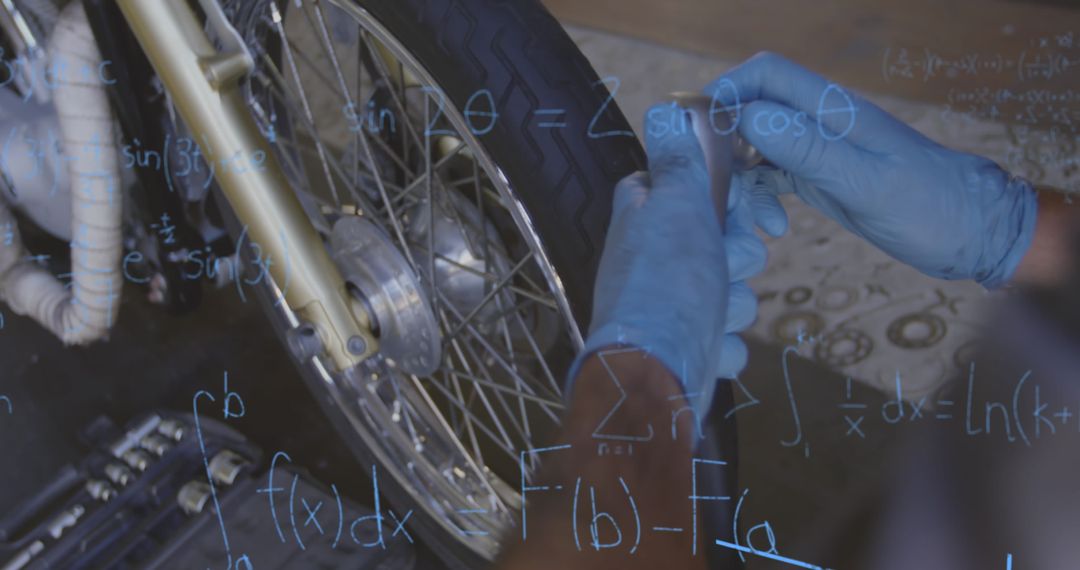 Mechanic Hands Repairing Bike Wheel with Precise Calculations